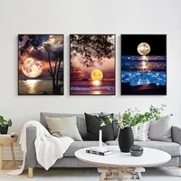 ruopoty 3pcset diy painting by numbers moon lake handpainted canvas painting landscape drawing coloring by numbers for home art