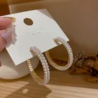 Женские ажурные серьги, модный дизайн, серьги в виде больших кругов инкрустированные жемчугом, простые висячие серьги