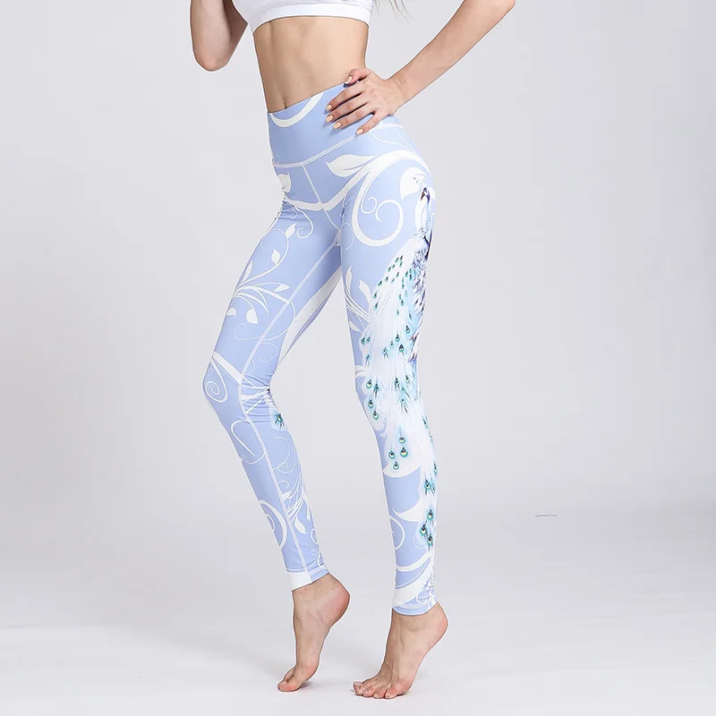Новинка колготки Пуш-ап с 3D рисунком павлиньих перьев женские брюки для фитнеса