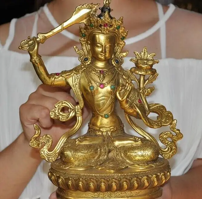 Тибетская бронзовая позолота инкрустация драгоценный камень Manjushri меч тара