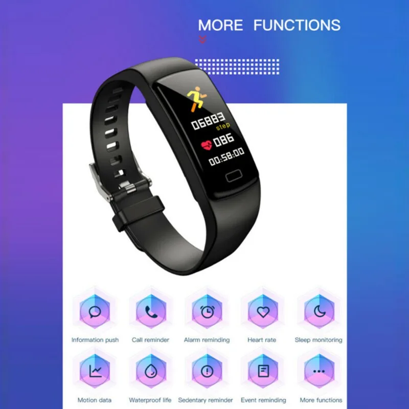 

LED Color Screen Smart Bracelet Watch Heart Rate Sleep Monitoring Sports Record Message Push Wristwatch