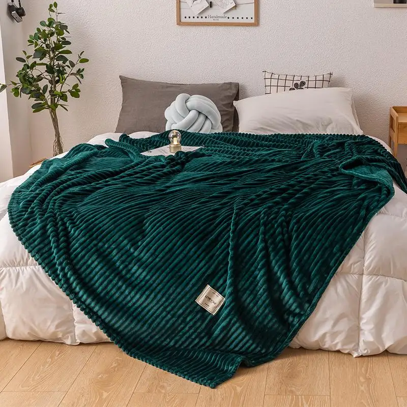

Home Textile Flannel Blanket Cover The Bed 200x230cm Large Thick Fleece Sofa Blanket Dark green Small Blanket for Home Kids