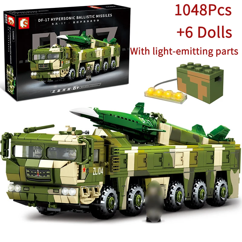 

Light Military War Weapon Dongfeng 17 Ballistic Missile Tank Model Bricks Building Blocks Toys for Children Boys Kids1277Pcs