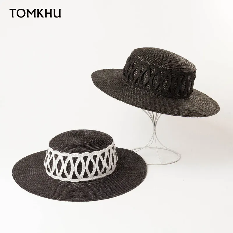 

Шляпа женская Соломенная, модная Панама с плоским верхом и сетчатым декором, в стиле кэжуал, цвет черный, лето