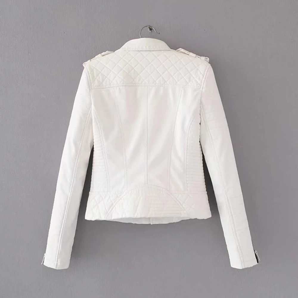 Женская Байкерская кожаная куртка на молнии однотонная байкерская из