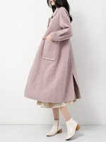 hepburn off season winter new high end fashion long knee purple double sided tweed coat womens cashmere coat
