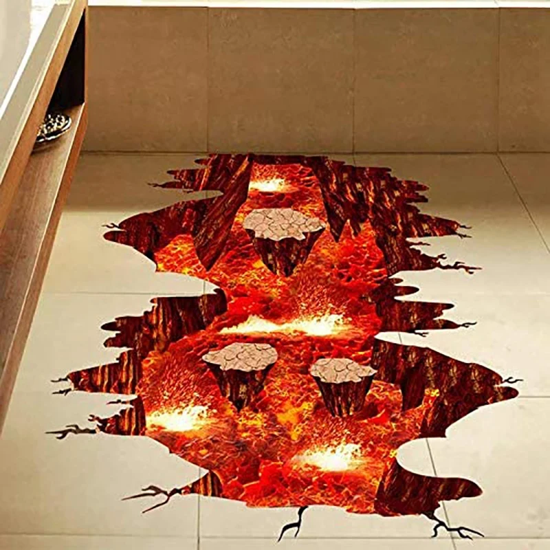 Creative 3D Space Wall Decals Removable PVC ic Floor Flame and Lava Stickers Murals Wallpaper Art Decor | Дом и сад