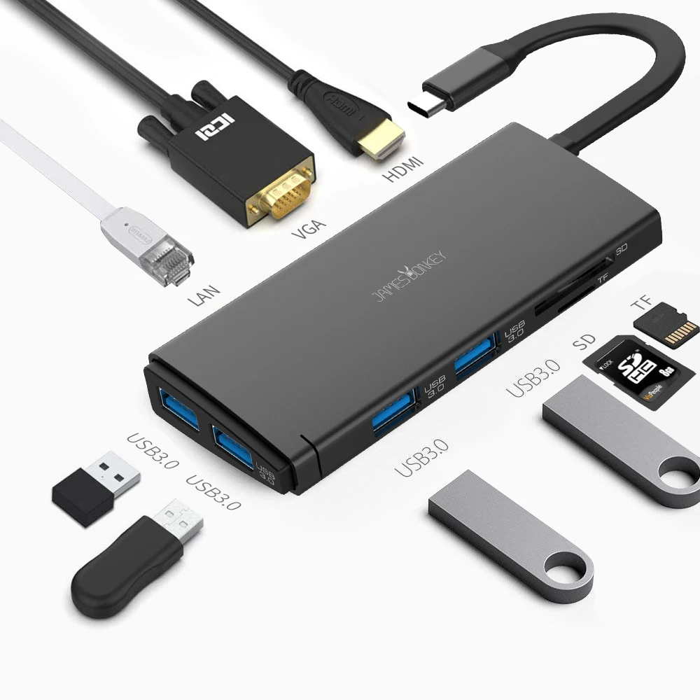 Слог USB C концентратор 10 в 1 3 0 док-станция для ноутбука HDMI VGA RJ45 PD Тип разъем |