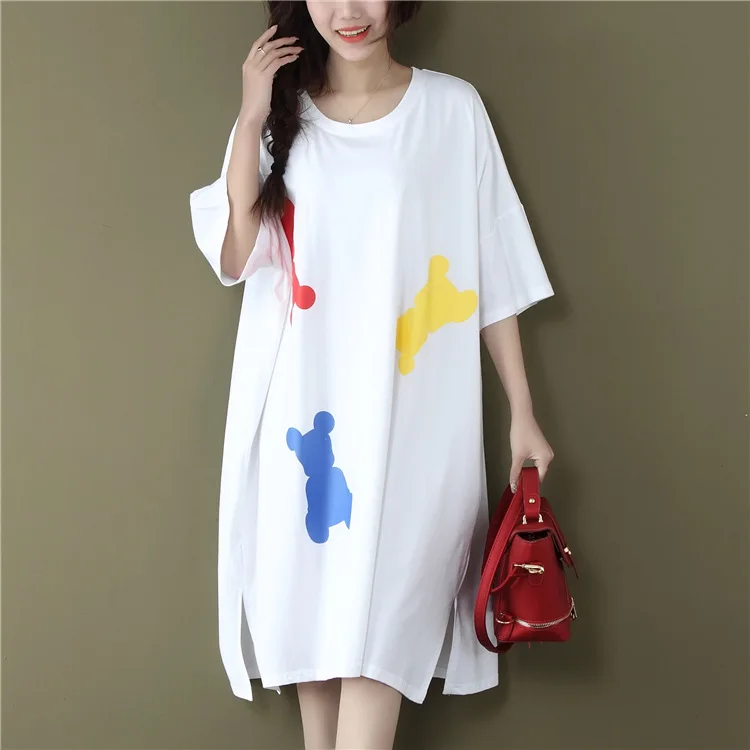 Plus Size Cotton Tee Dress 2020 Summer Women Short Sleeve Oversized T Shirt Knee Length Pregnant Mom Casual Loose Dresses | Женская