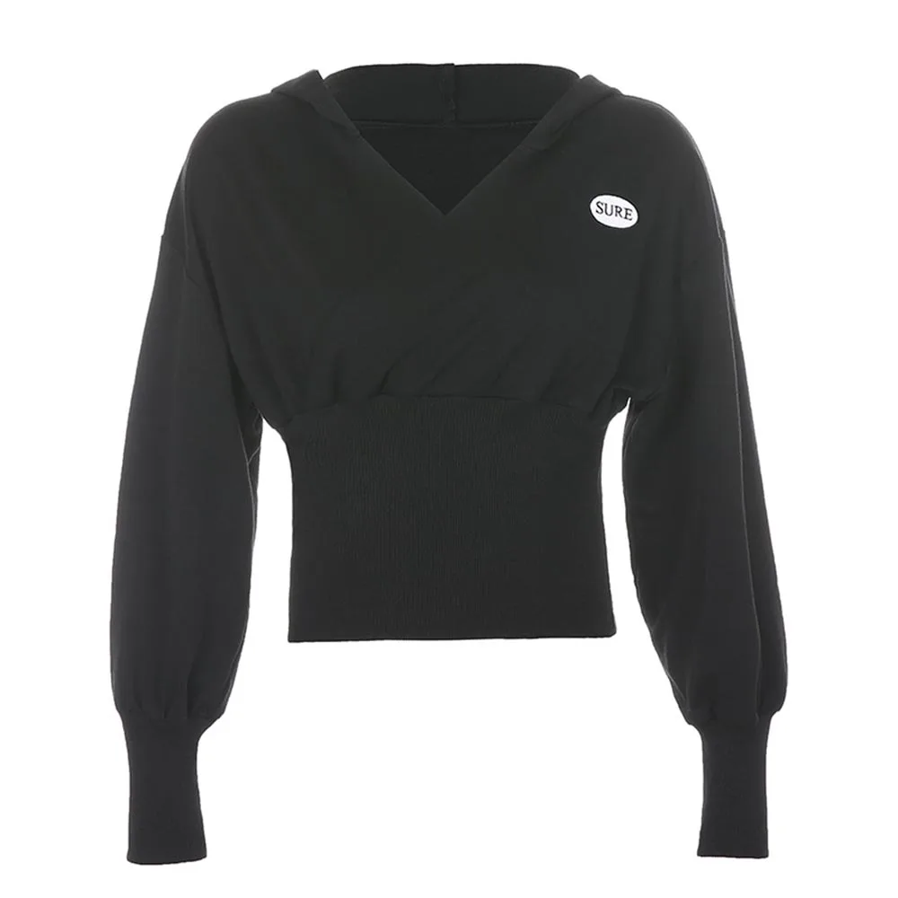 

2021 Fashion Elastic Short Casual Stylish Sexy Streetwear Women Tops Patchwork Plain Fall Women's Hoodie