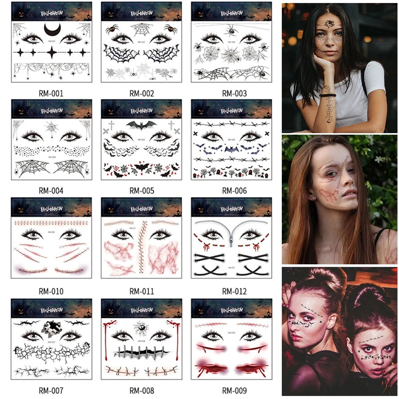 12 видов стилей Водонепроницаемый рука Временные татуировки Стикеры Хэллоуин