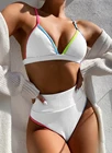 Сюжетно-Женский сексуальный купальник, лето 2021, пляжный костюм с глубоким V-образным вырезом и высокой талией, Повседневный Женский комплект бикини, Раздельный купальник