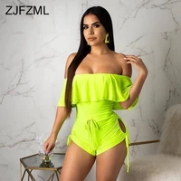 neon green sexy bodycon playsuit for women slash neck butterfly sleeve beach jumpsuit summer off shoulder backless short romper