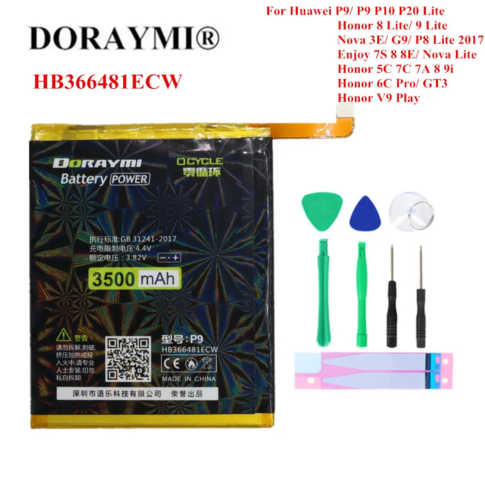 Doraymi 3500mAh аккумулятор HB366481ECW для Huawei P9 P10 Lite Honor 8 5C 6C Pro G9 EVA-L09 V9 Play Nova Bateria on.