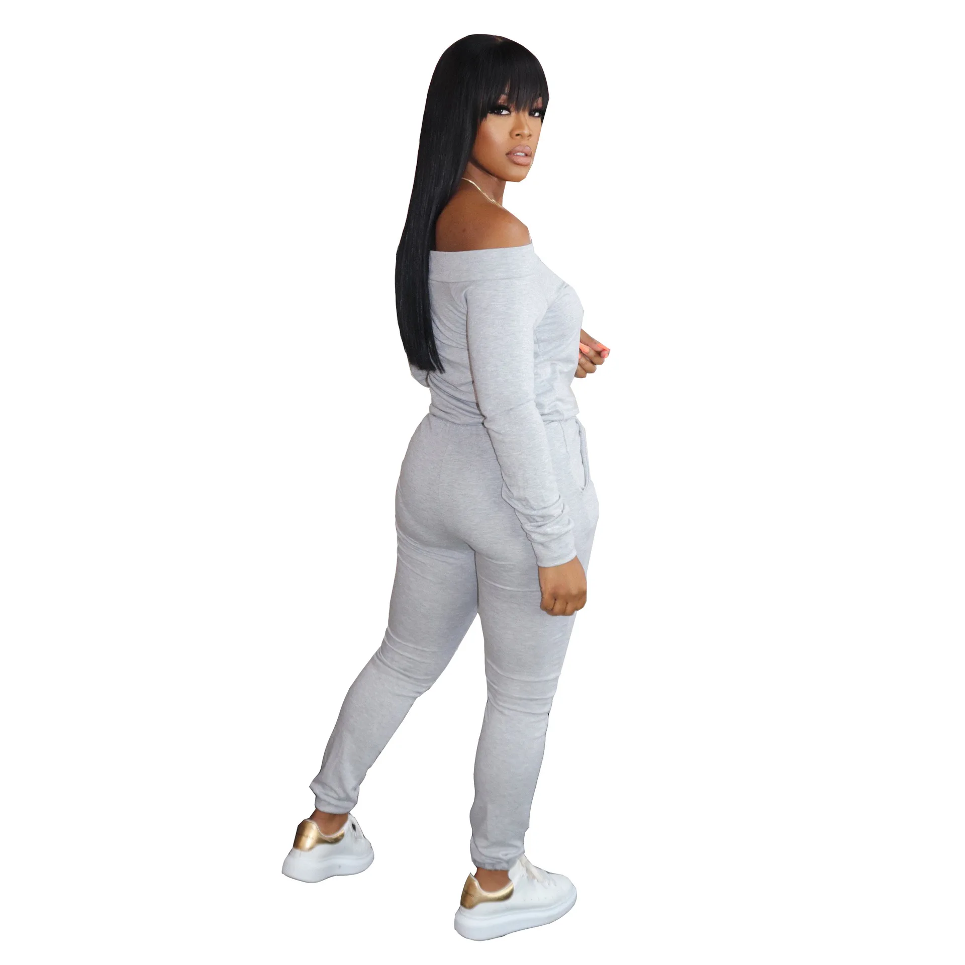 

HAOOHU Sporty Rompers Womens Jumpsuit Slash Neck Long Sleeve Skinny Sportswear Overall Streetwear Workout Slim Catsuit
