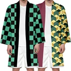 Костюм для косплея из аниме косплей демона Slayer Kimetsu No Yaiba, пальто тангиро, кардиган, мужское длинное кимоно, костюмы на Хэллоуин