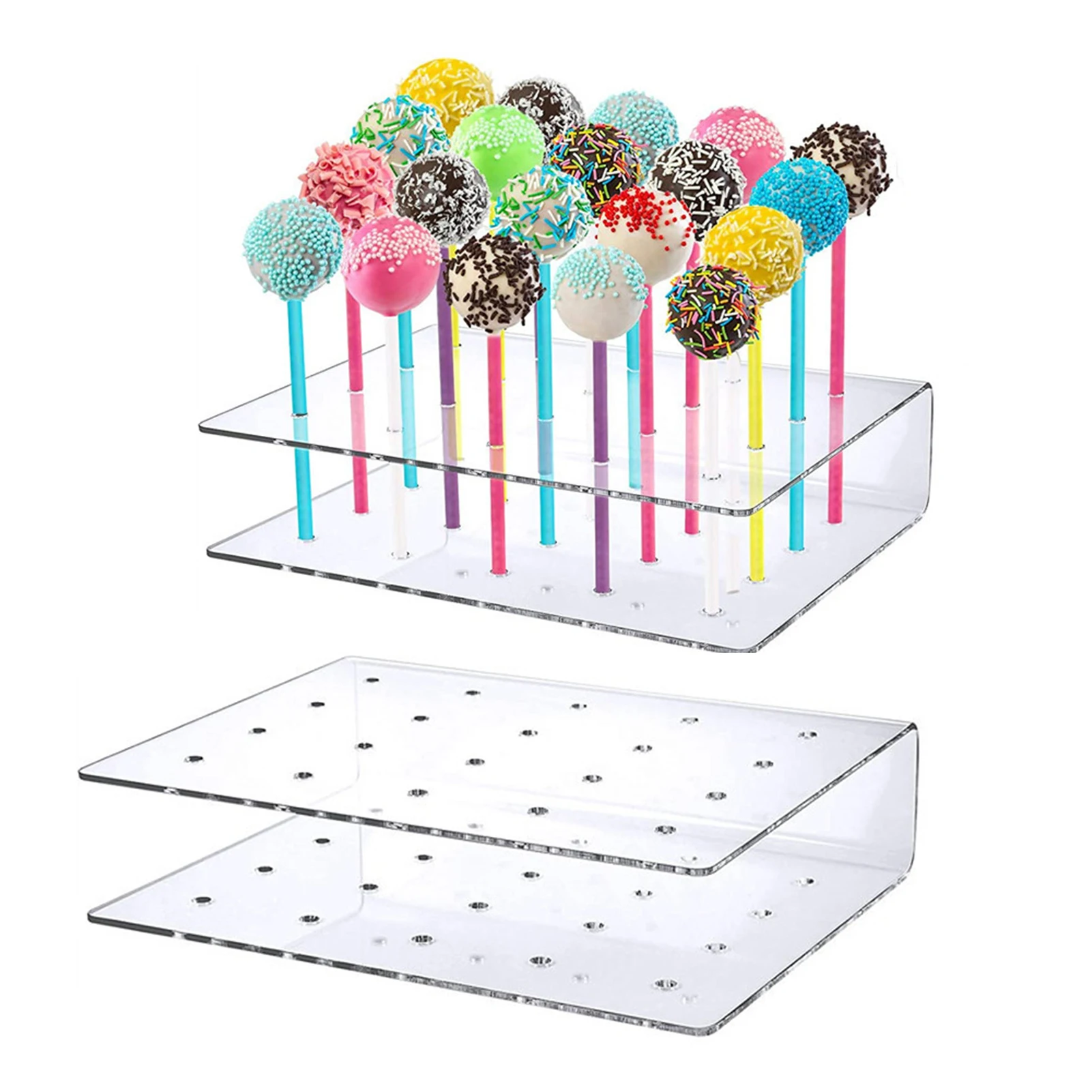 

2PC 20-hole lollipop stand Acrylic Snack Bar Display Holder Skewers Candied haws dessert stick Stand kitchen storage tool