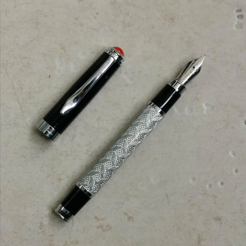 

Чернильная ручка Fuliwen 2033A, Серебряная ручка из углеродного волокна, канцелярские принадлежности для офиса, школьные принадлежности