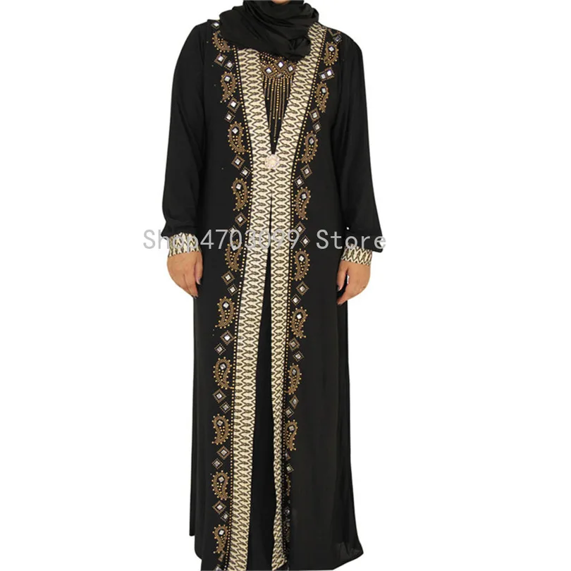 

Plus Size Sequin Bling Decoration Women Dress Muslim Islamic Traditional Costumes Elegant Worship Service Arabic Gown Robe