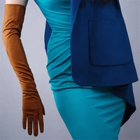 60cm suede long gloves brown caramel scrub grinding fur suede emulation leather long section female suede gloves wjp37 60