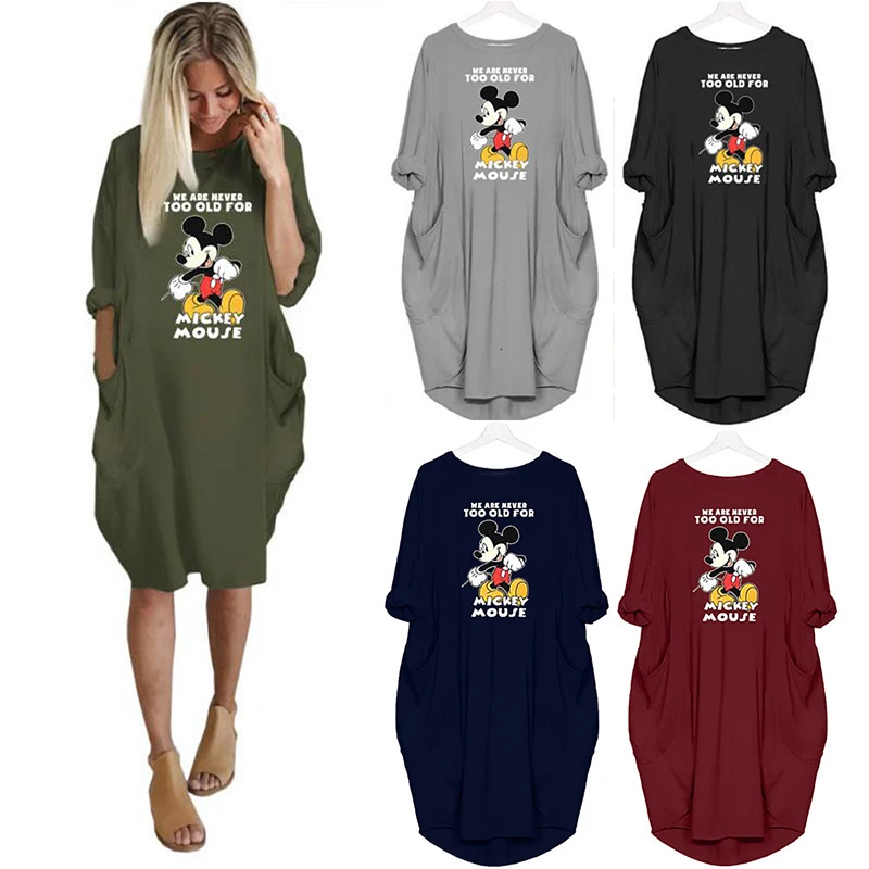 Платья для беременных с Микки Маусом сезон лето-осень корейское модное платье