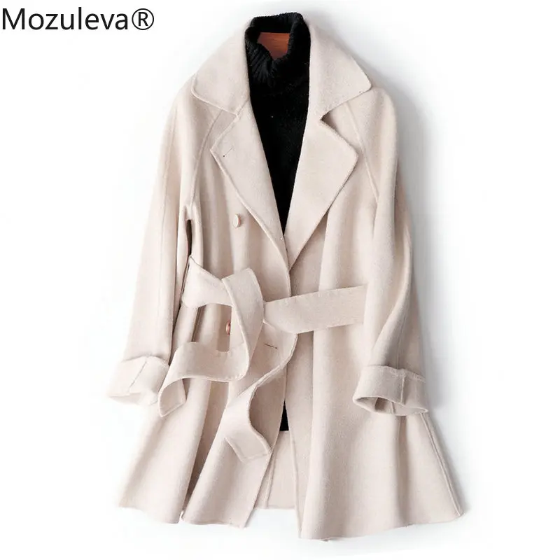 Молочно-коричневое двустороннее кашемировое шерстяное пальто мозалэва Женское