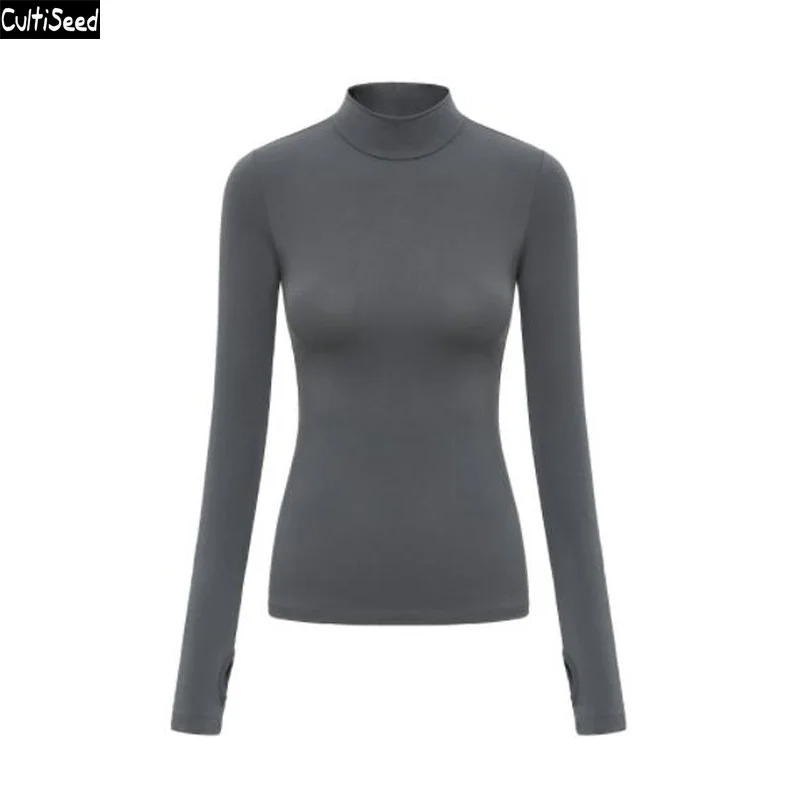 

Cultiseed European Women Turtleneck Modal Solid Color Slim T-Shirt Tees Female Autumn New Fashion Long Sleeve Casual Basic Tops