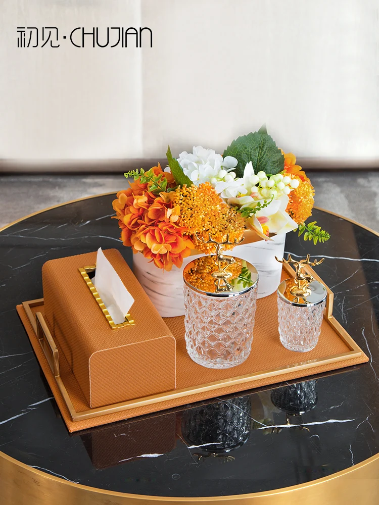 

Creative ORANGE LEATHER tissue box Nordic style living room household model room light luxury simple modern napkin drawer