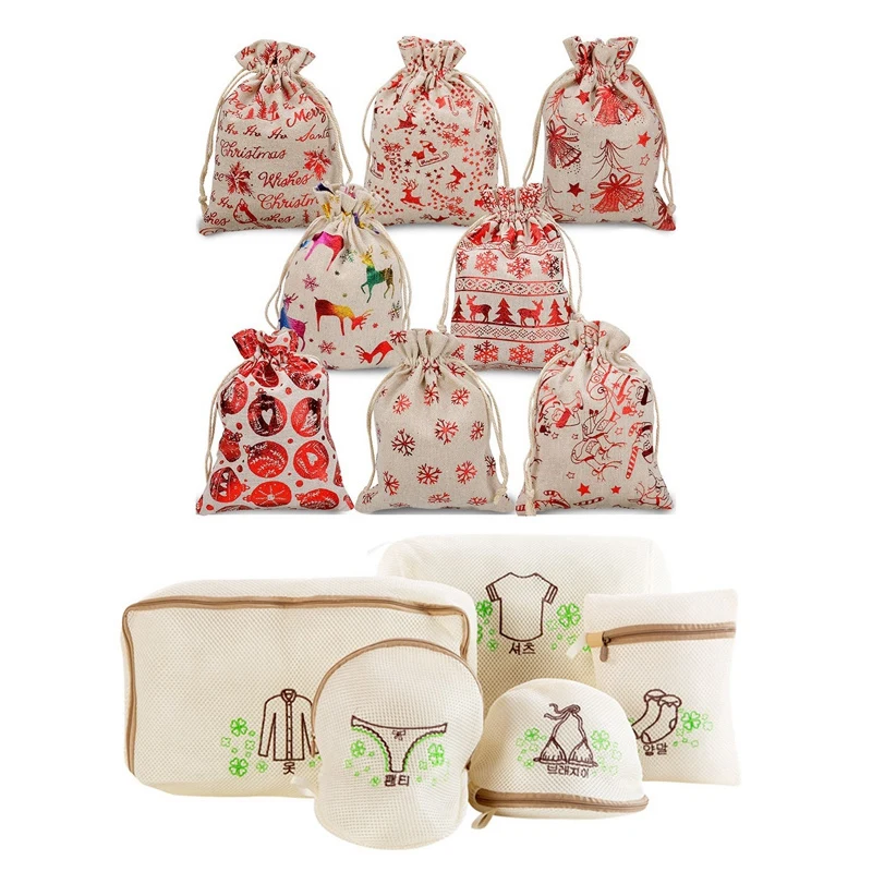 

16 шт. рождественские подарочные пакеты на шнурке, Подарочный мешочек, пакеты с утолщенной двухслойной сеткой для стирки