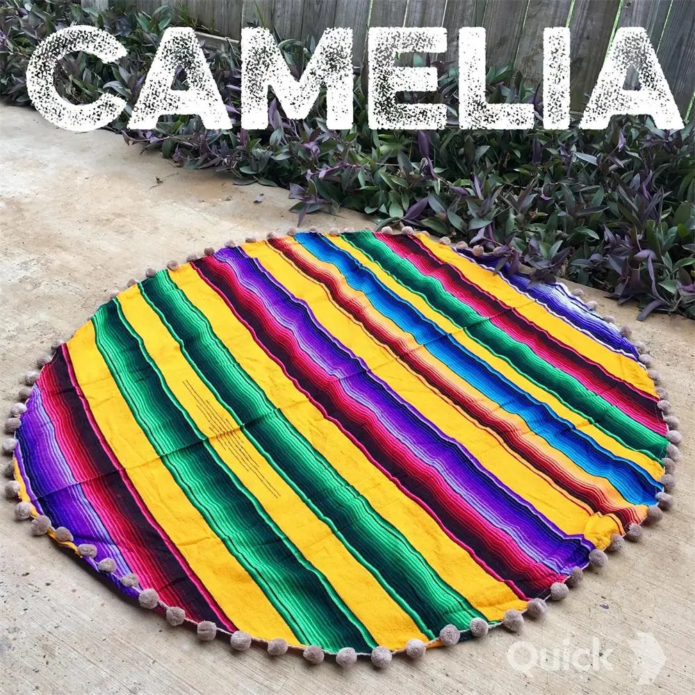 Этническое круглое пляжное полотенце в радужную полоску богемское мексиканское