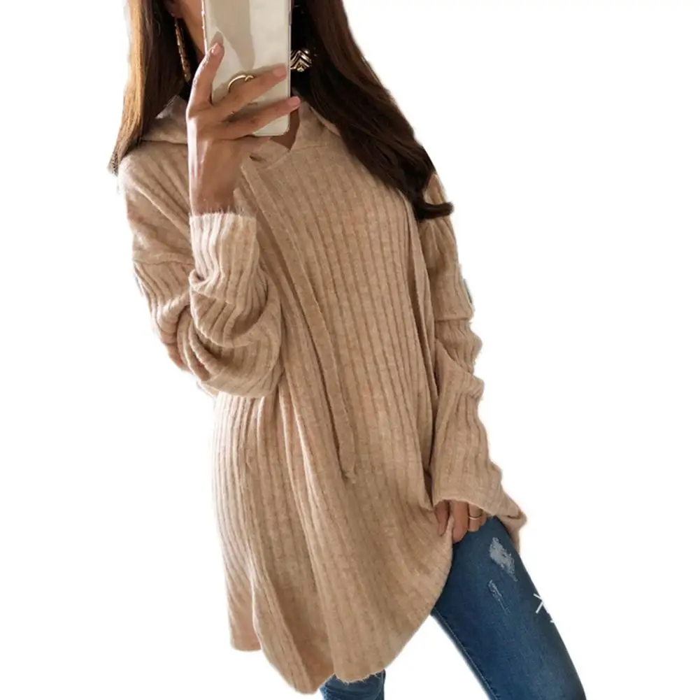 Plus Size Women Casual Solid Color Sweater Loose Hooded Pullover Tunic Top | Женская одежда