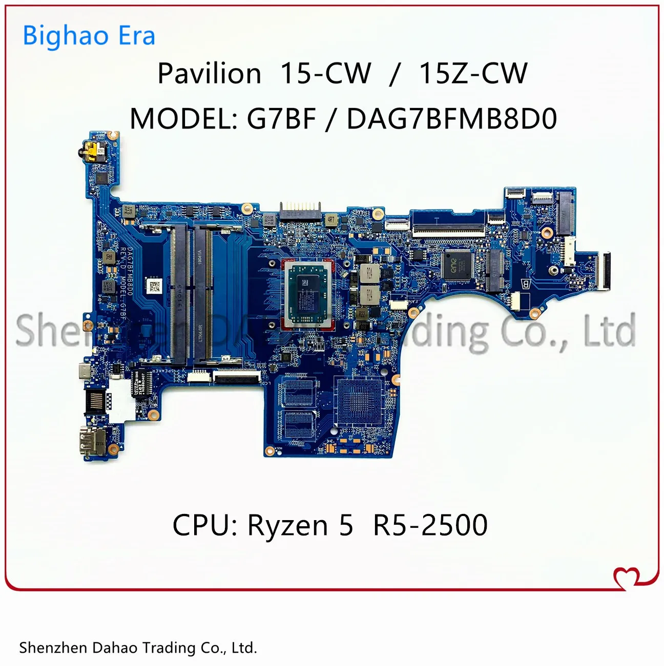 

Материнская плата для ноутбука HP Pavilion 15-CW 15Z-CW G7BF, стандартная материнская плата DAG7BFMB8D0 с процессором Ryzen 5 R5-2500 DDR4
