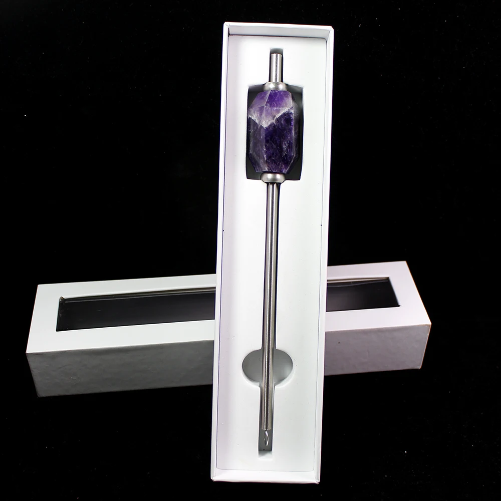 dream amethyst Runyangshi 1 шт. Новинка экологичный многоразовый натуральный кристалл Аметист Соломка для напитков из нержавеющей стали розовый кварц с кисточкой - Цвет: dream amethyst