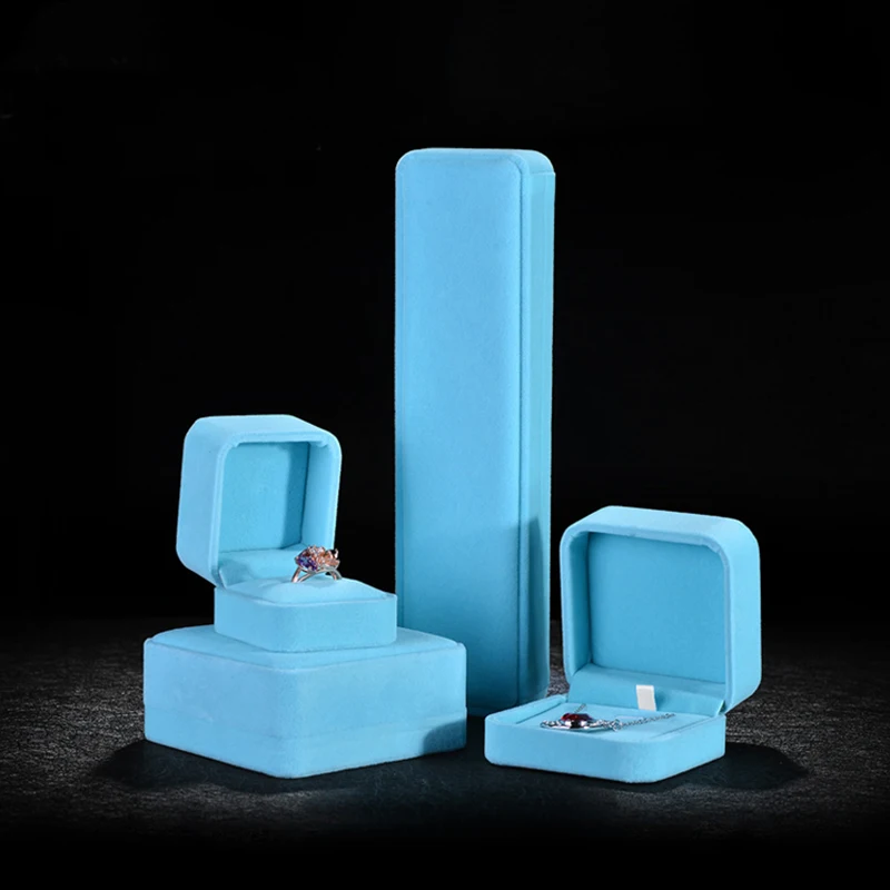 

Lake Blue Velvet Box New Ring Box Bracelet Ear Stud Pearl Necklace Pearl Pendant Display Packging Box Box 6pcs