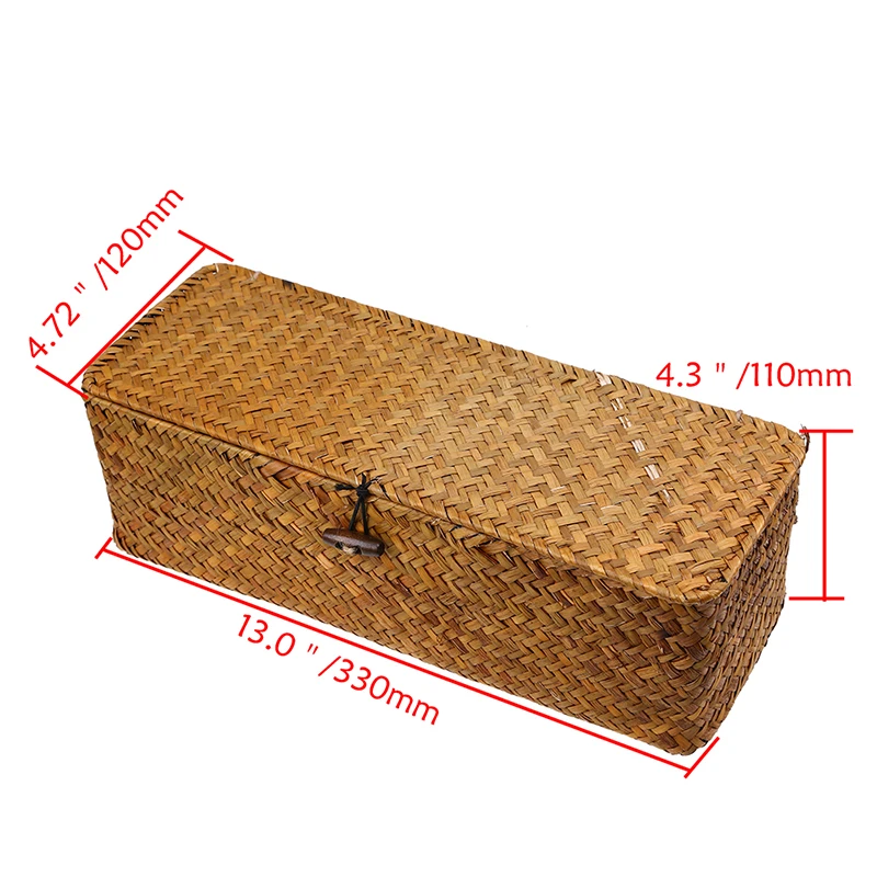

3 Grid Rattan Storage Box with Lid Laundry Basket Hand Woven Makeup Organizer Jewelry Box Wicker Food Container Storage Box