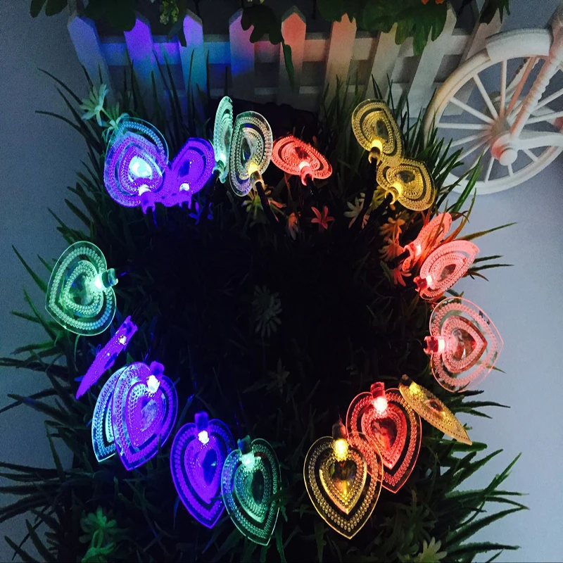 Гирлянда на солнечной батарее 20 светодиодов в форме сердца Декоративная