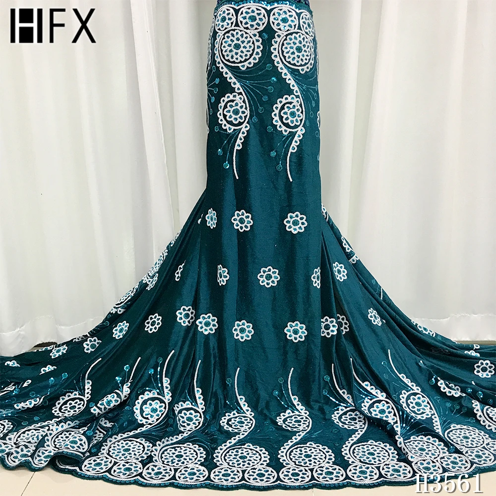 

HFX Latest African lace fabric 2020 High Quality robe de soire Velvet Lace Nigerian Lace Fabrics For Party dress 5yards H3561