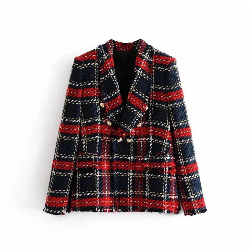 Зимние В красную клетку женские блейзеры и куртки повседневный или офисный стиль