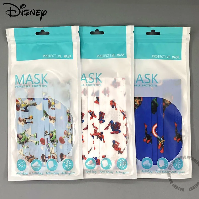 

Disney Disposable Children Masks Spider-Man Buzz Lightyear Superhero Face Shield Outdoor 3 Layers Cartoon Anime Face Cover