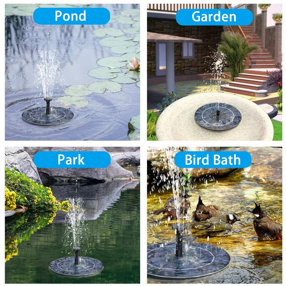 Solar Bird Bath Fountain Pump Bionic Water with 6 Nozzle Accessories 8 Different Types of Style Gardening Supplie | Дом и сад