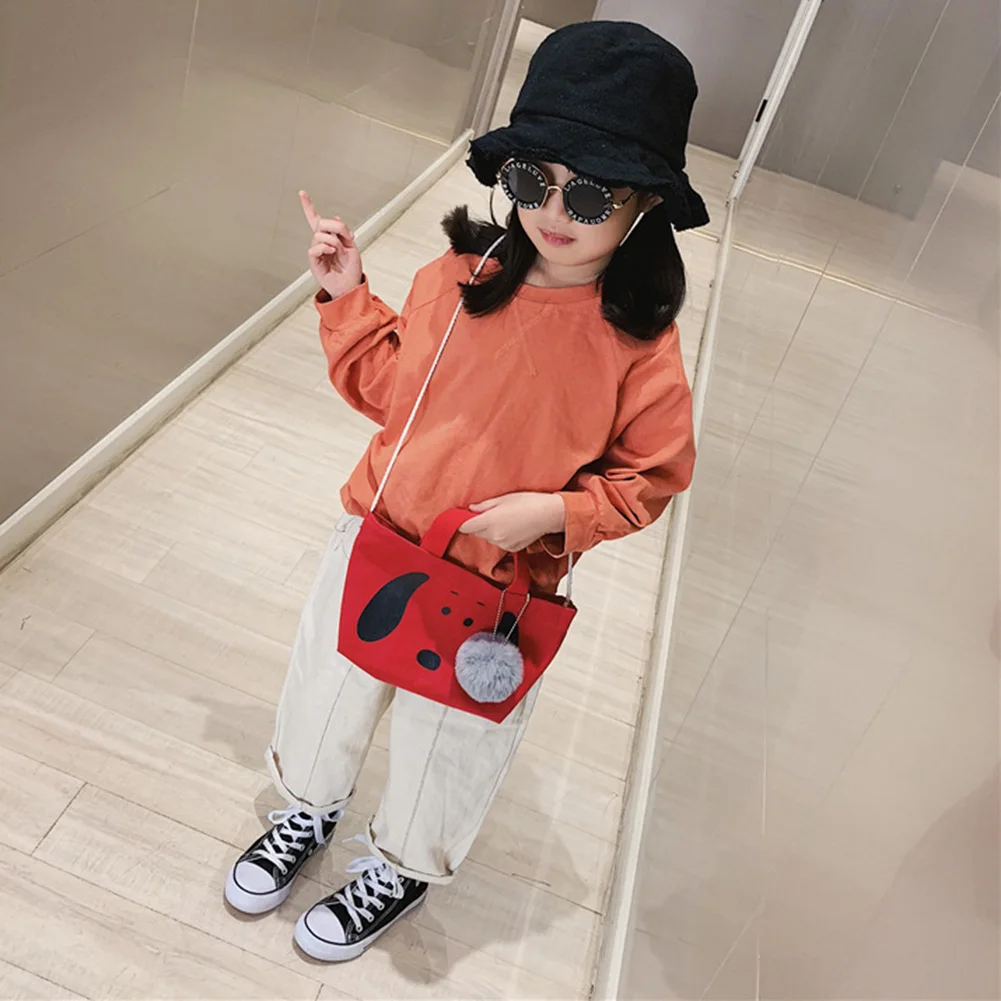 Детская одежда для девочек с принтом в виде собаки помпоном Декор Сумка-тоут