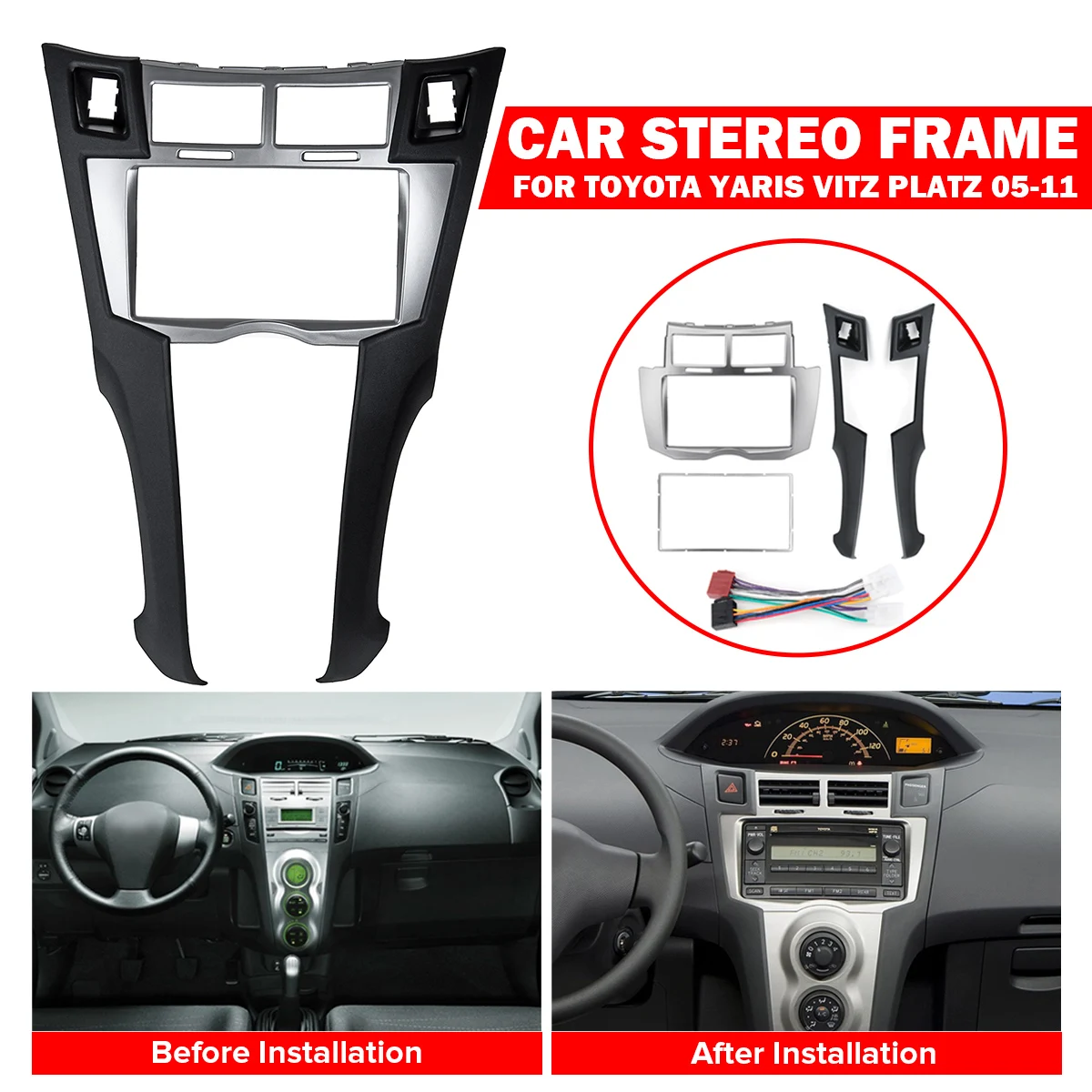 

2 DIN Car DVD/CD Radio Stereo Fascia Panel Frame Adaptor Fitting Kit For Toyota Yaris Vitz Platz 2005 2006 2007 2008 2009-2011