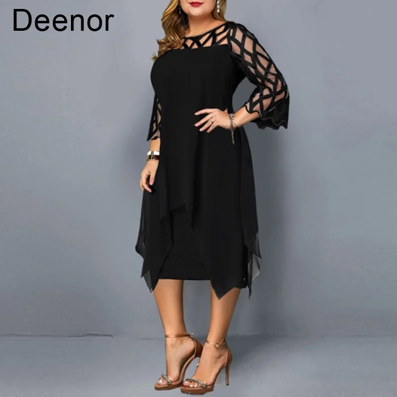 

Deenor 1PCS Plus Size Dresses Women Summer 2021 New Elegant Mesh Sleeve White Women's Dress Large Size Casual Party Dresses