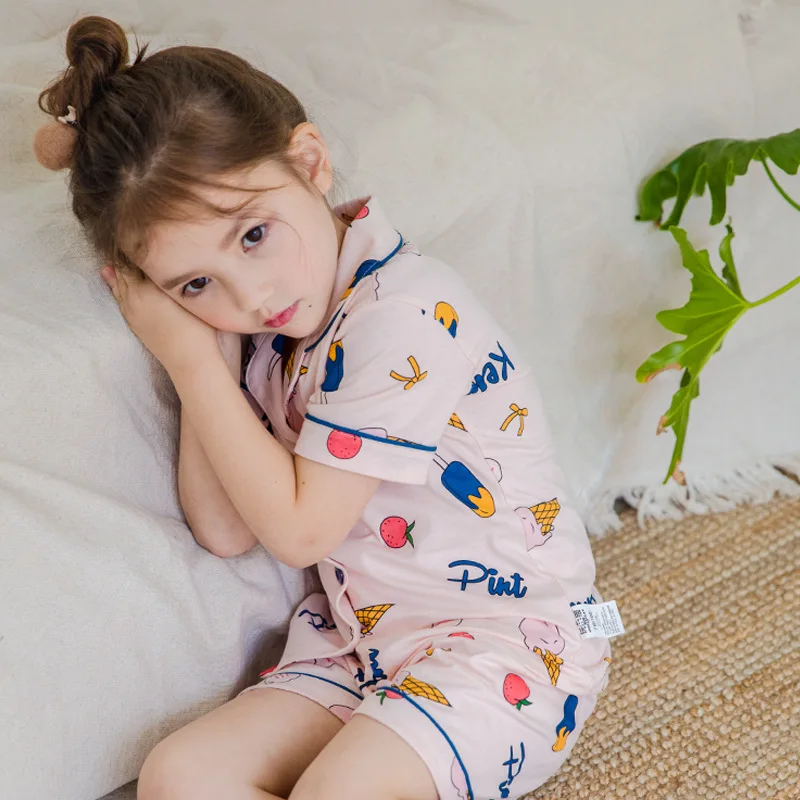

Summer Children's Pajamas Girl Short Sleeve Cotton Middle Big Children's Lovely Princess Cotton Girls Pyjamas Pijama Sleepwear