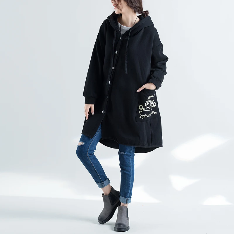 Осенне-зимнее пальто с рисунком из мультфильма большого размера для женщин