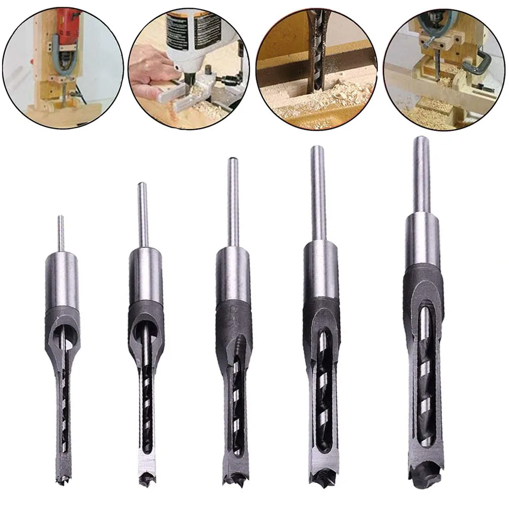 

5pcs Anti Rust Square Hole Drill Bit Bearing Steels Mortising Chisel Saw DIY Home Cutting Practical Woodworking Tools Portable
