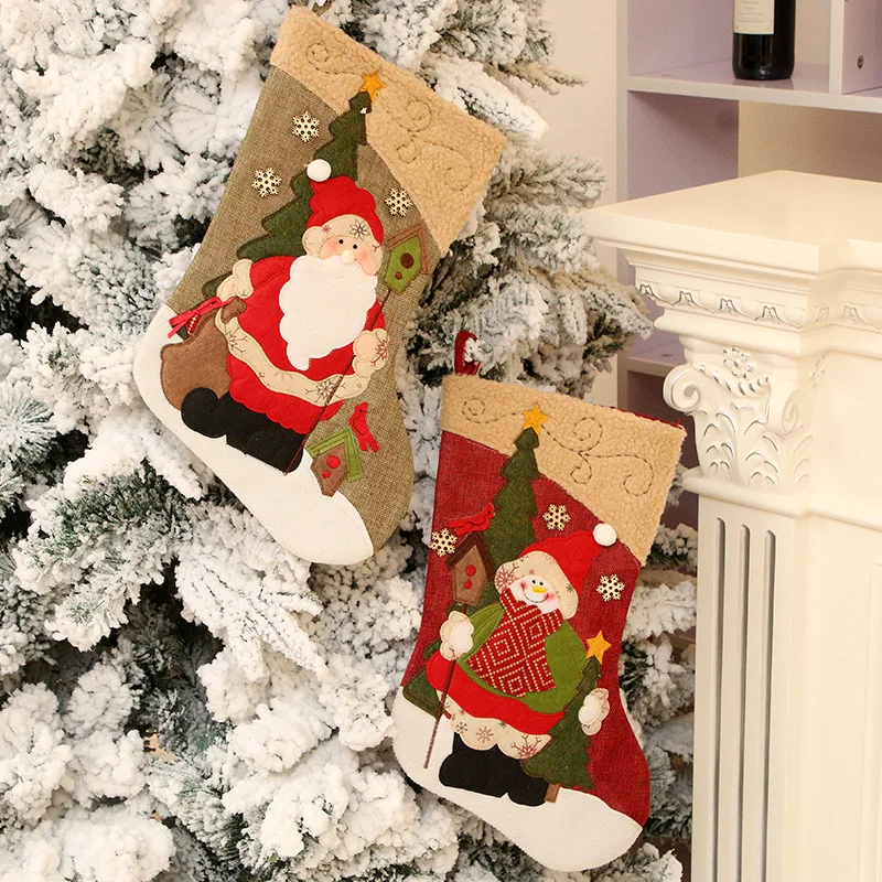 Large Christmas Socks Gifts Cloth Santa Elk Xmas Lovely Gift Bag For Children Fireplace Tree Decoration |