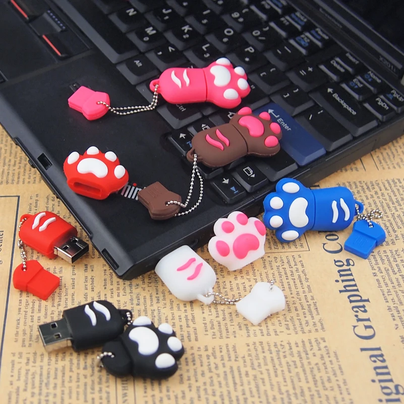 USB флеш накопитель 4 ГБ 8 16 Cat paw с мультяшным рисунком 32 64 u диск цепочкой для