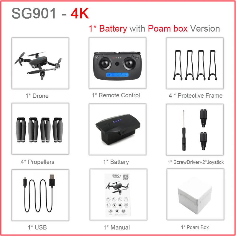 SG901 RC селфи Дрон 4k 1080P HD Двойная камера Складная следуя за мной FPV Профессиональный Дрон долгое время Летающий вертолет детские игрушки - Цвет: 1Battery4KFoam