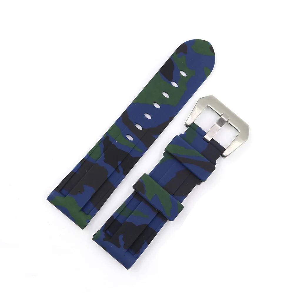 Rolamy 22 24mm Camo Green Blue Black Waterproof Silicone Rubber Replacement Watch Band Loops Strap For Panerai Luminor